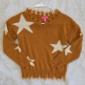 Say What? Star Fringe Hem Sweater - Rust